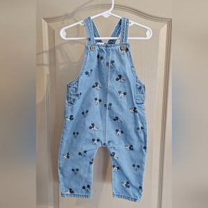 H & M And Disney Collab Mickey Mouse Jean Overalls 9-12 Months